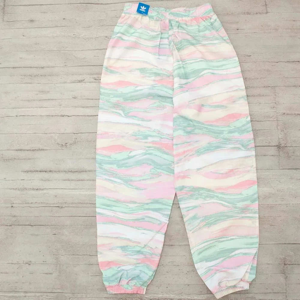 NWT adidas Relaxed Fit Multi-pink, green, cream Marble Dye Nylon Track P…
